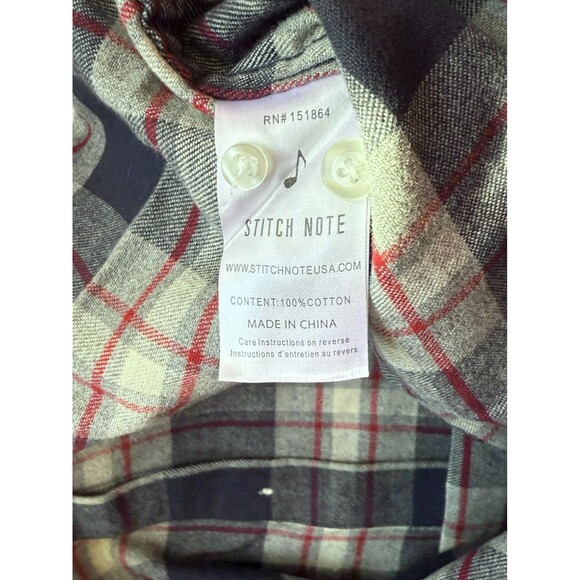 STITCH NOTE Men's Plaid Cotton Flannel Long Sleeve Shirt - Navy/Gray - Small $99 - Picture 3 of 4